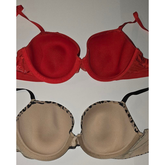 2 Unlined Dkny 34D with underwire color red and leopard design - Picture 3 of 8